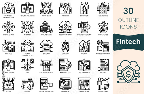 Fintech icon set. Thin outline icons pack. Vector illustration