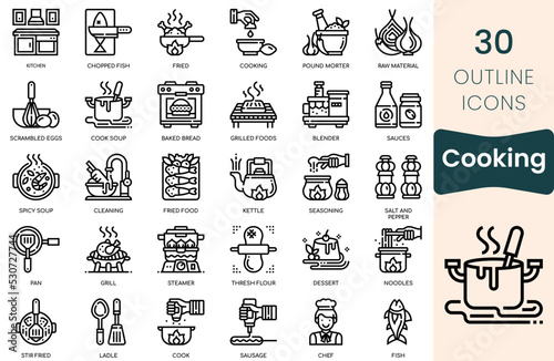Cooking icon set. Thin outline icons pack. Vector illustration