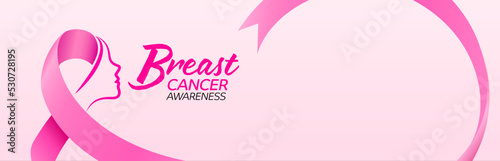 Breast cancer awareness campaign banner background with pink ribbon.