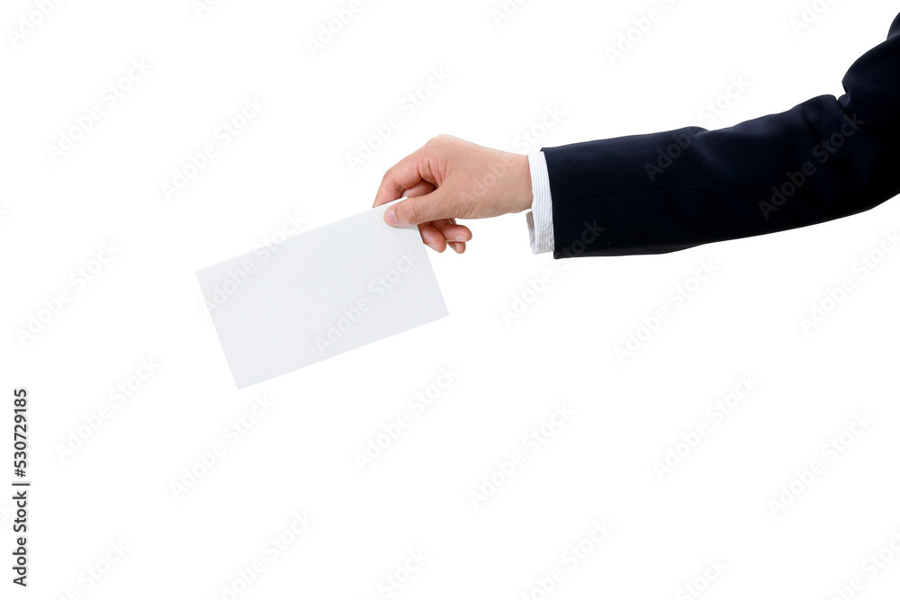 A hand holding an election ballot. isolated on a white background A hand holding an election ballot. isolated on a white background