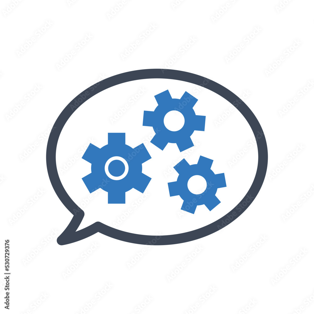 Speech bubbles and gears icon vector graphic illustration Speech bubbles and gears icon vector graphic illustration