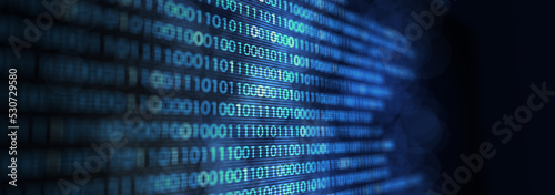Matrix of binary numbers. Binary computer code. Futuristic backdrop. Flow of blue random digital numbers. 3d illustration © putilov_denis