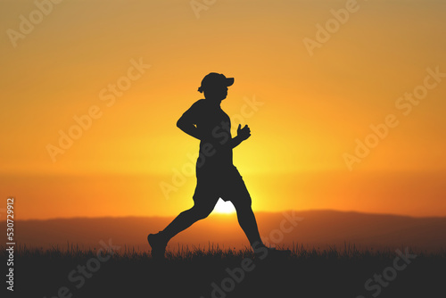 men's silhouette I am jogging to stay healthy in the evening. Men exercise by running. health care concept