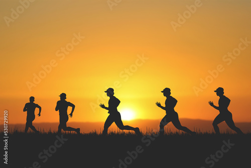 men s silhouette I am jogging to stay healthy in the evening. Men exercise by running. health care concept