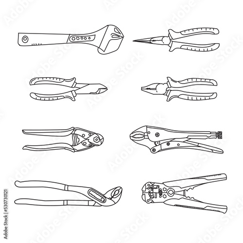 plier tools set hand drawn vector ilustration