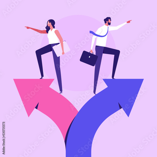 Conflict of opinion. The couple has different opinions. Concept vector illustration