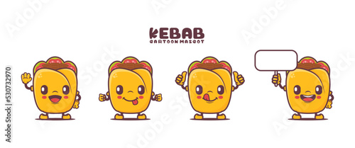 Kebab cartoon mascot with different expressions
