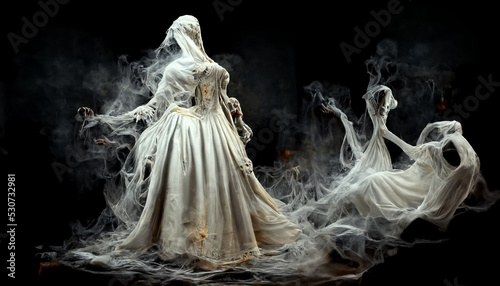 Scary ghost woman in haunted house. Digital art