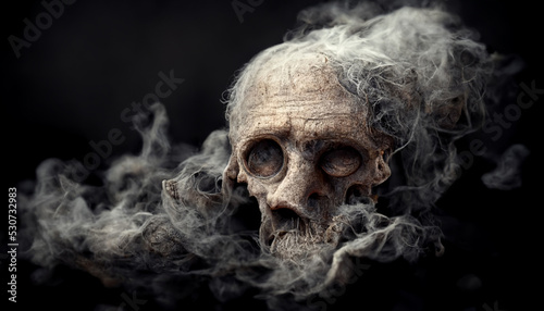 Abstract, surreal, creepy skull in smoke.Digital art