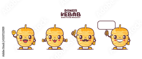 Doner Kebab cartoon mascot with different expressions