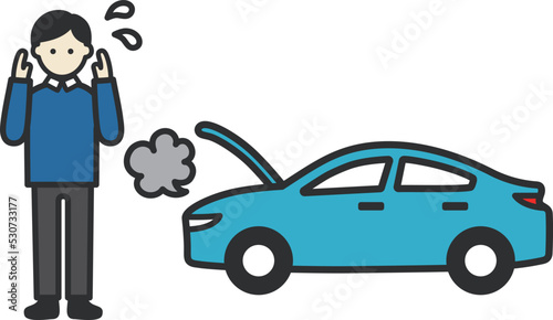 車のエンスト　トラブルのイラスト
