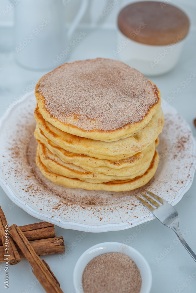 sweet home made cinnamon pancakes for breakfast sweet home made cinnamon pancakes for breakfast