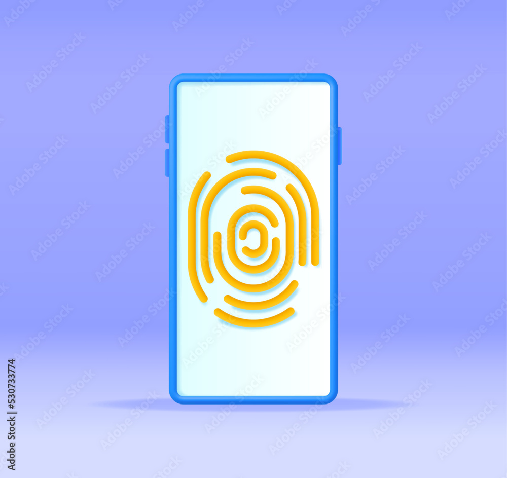 3D Fingerprint on Mobile Phone Isolated. Render Finger Print and Smartphone. Identification and Authorization System. Fingerprint for ID, Passport, Application, Biometric Scan. Vector Illustration 3D Fingerprint on Mobile Phone Isolated. Render Finger Print and Smartphone. Identification and Authorization System. Fingerprint for ID, Passport, Application, Biometric Scan. Vector Illustration