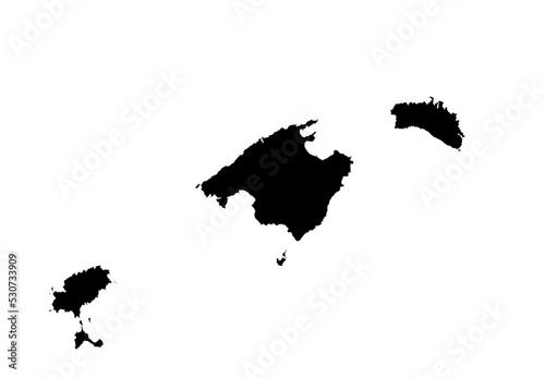 Balearic Islands map vector silhouette illustration isolated on white background. Spain territory. Spanish island shape.