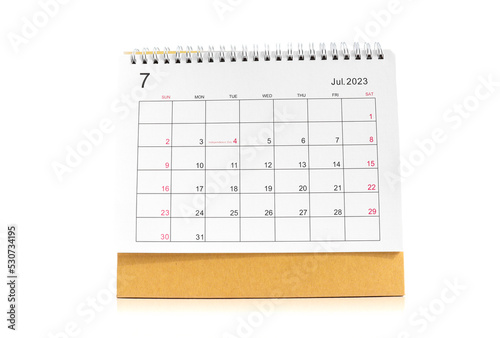 july 2023 desk calendar for planners and reminders on a white background.