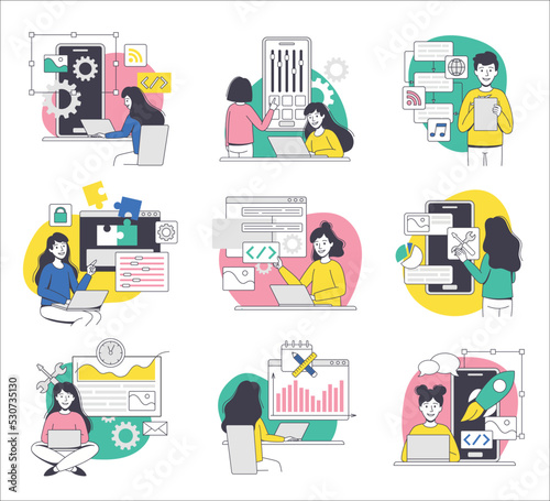 App Dev Professional Developing Software Application for Mobile Device Vector Set