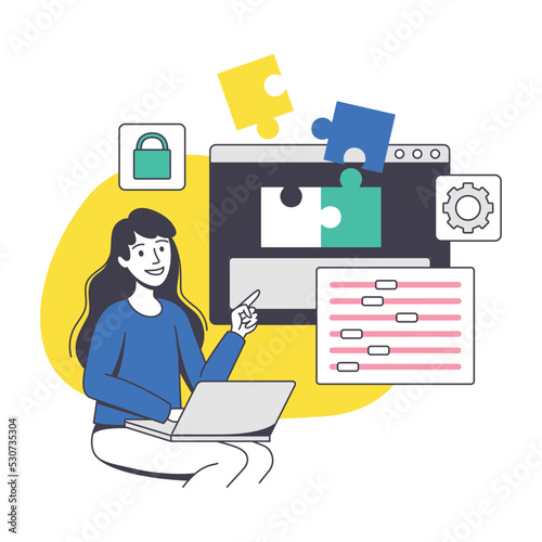 Woman App Dev Professional Developing Software Application for Mobile Device Vector Illustration