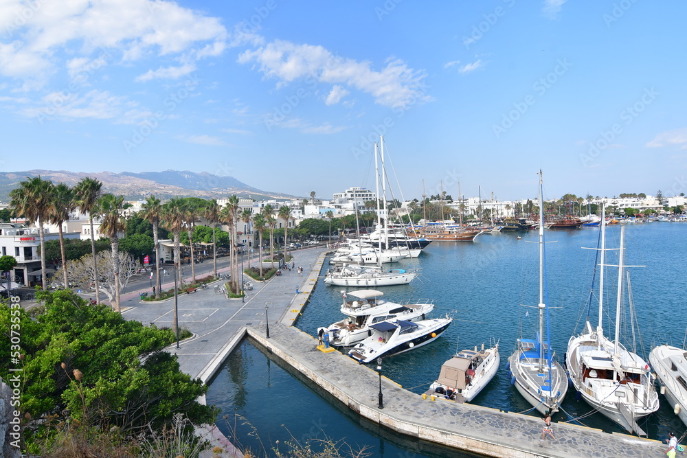 A view from the port of Kos town in Kos island in Greece