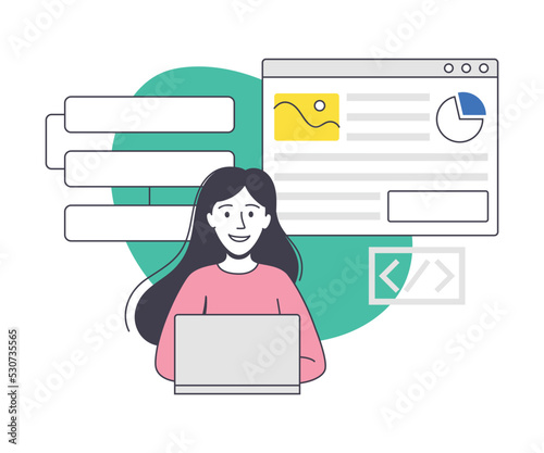 Woman App Dev Professional Developing Software Application for Mobile Device Vector Illustration