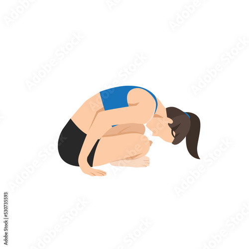 Woman doing Cross legged forward fold. Flat vector illustration isolated on white background