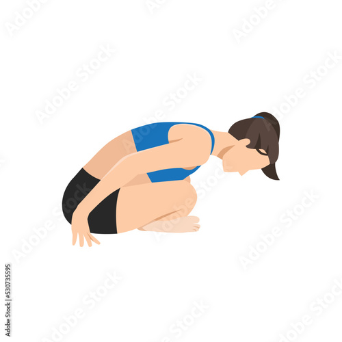 Woman doing Cross legged forward fold 2. Flat vector illustration isolated on white background