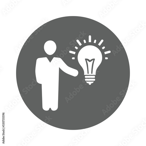 Bulb, idea, man icon. Gray vector graphics.