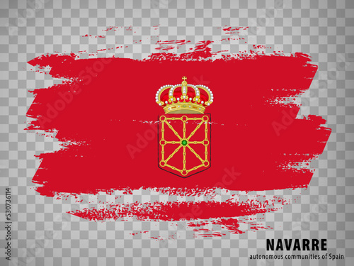 Flag of Navarre brush strokes. Flag Autonomous Community Navarre on transparent background for your web site design, app, UI. Kingdom of Spain. Stock vector.  EPS10.