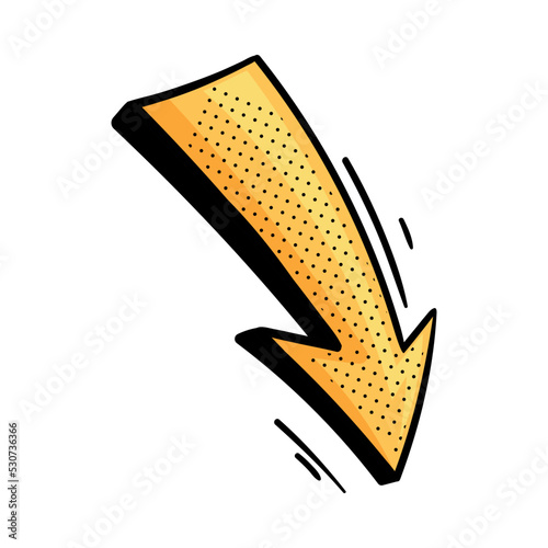 Curved Yellow Arrow with Pointed End and Dots Doodle Style Vector Element