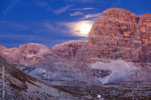 Moonrise in the mountain with a small chapel in a ravine © Lars Johansson
