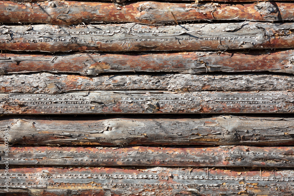 Wooden logs on the wall from the log house. Wooden logs on the wall from the log house.