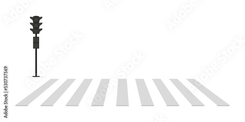 Tablou canvas Long empty crosswalk and traffic light on white background