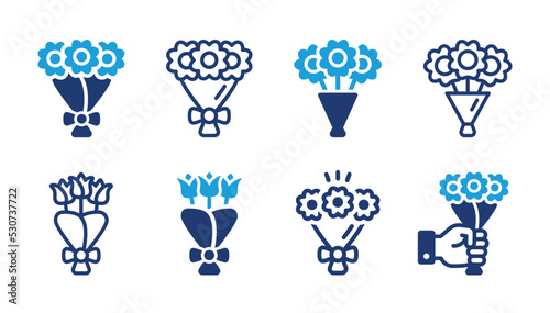 Bunch of flowers icon set. Bouquet symbol collection isolated on white background.