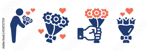 Bouquet icon set. Offer flowers symbol. Valentine concept. Vector illustration.