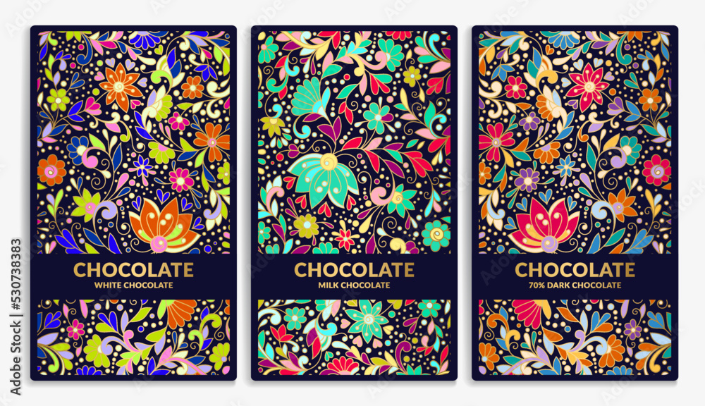 Colorful set of chocolate bar packaging design in abstract style