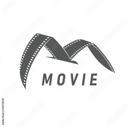 Cinema icon of vector movie film reel strip in a shape of abstract seagull bird with spread wings. Movie production, entertainment and media studio, movie theater or cinema festival isolated symbol