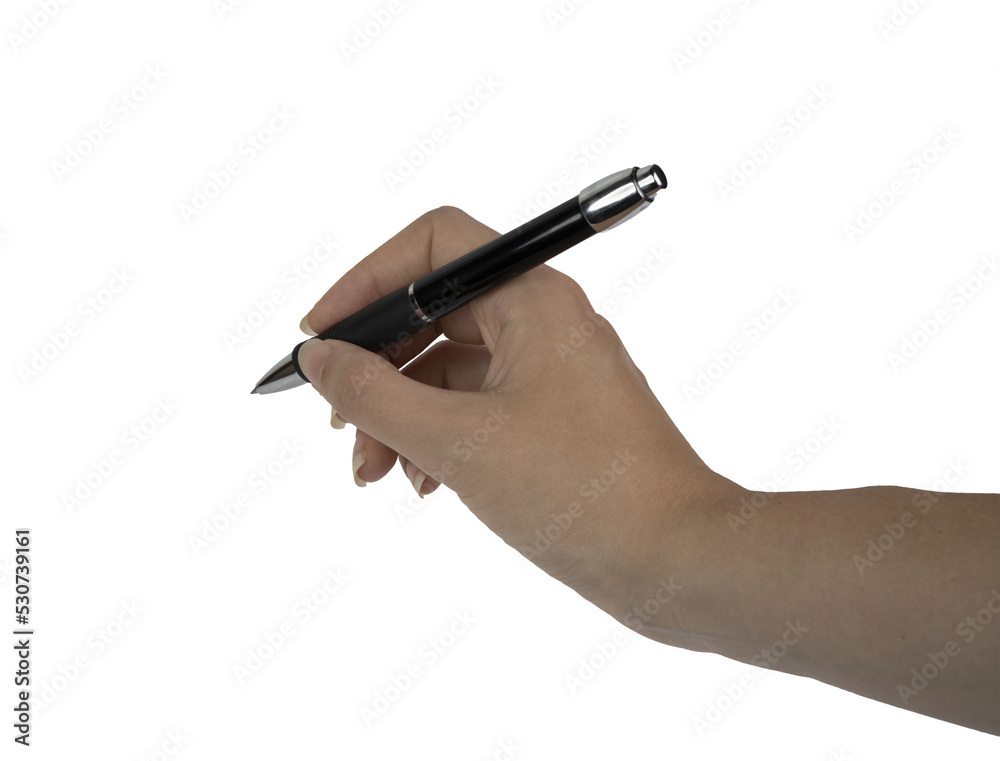 a pen in the female hand on a transparent background