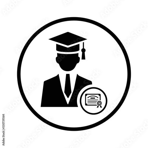 Certificate, diploma, degree icon. Rounded black vector graphics.