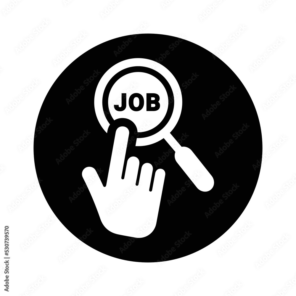 Click, hand, job icon. Black vector graphics. Click, hand, job icon. Black vector graphics.