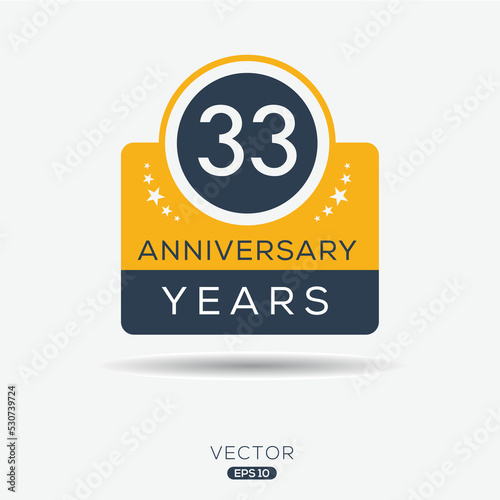 33 years anniversary celebration template, Vector illustration.