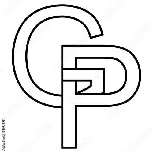 Logo sign gp pg icon nft interlaced letters g p