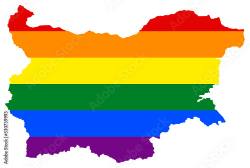 Bulgaria map with pride rainbow LGBT flag colors