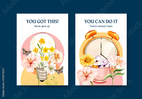 Card template with happiness happen day concept,watercolor style