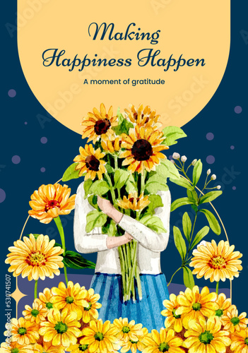 Poster template with happiness happen day concept,watercolor style