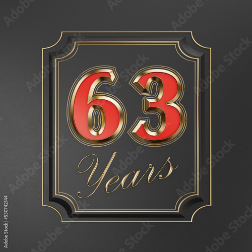 Red inscription  sixty-three years (63 years) with gold edges on a dark background with gold edging photo