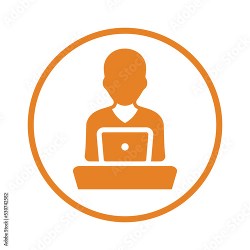 Employee, work, working icon. Rounded orange vector graphics.