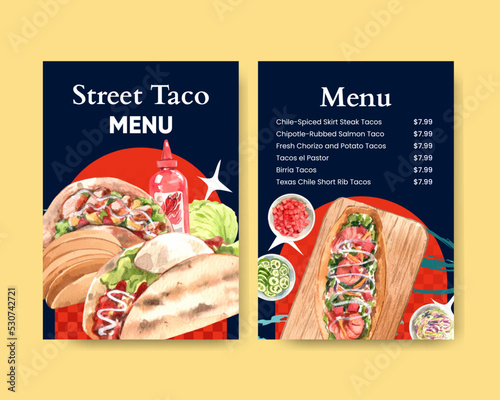 Menu template with taco day concept,watercolor style