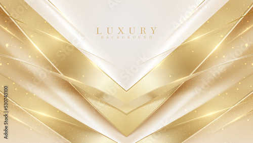 Luxury gold triangle background with sparkling light elements with bokeh decorations.