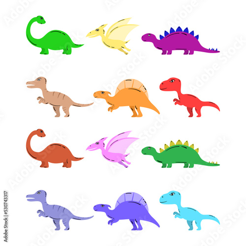Set of flat colorful dinosaur vector illustration
