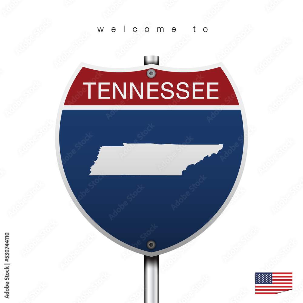 An Sign Road America Style with state of American, Tennessee and map, vector art image illustration An Sign Road America Style with state of American, Tennessee and map, vector art image illustration