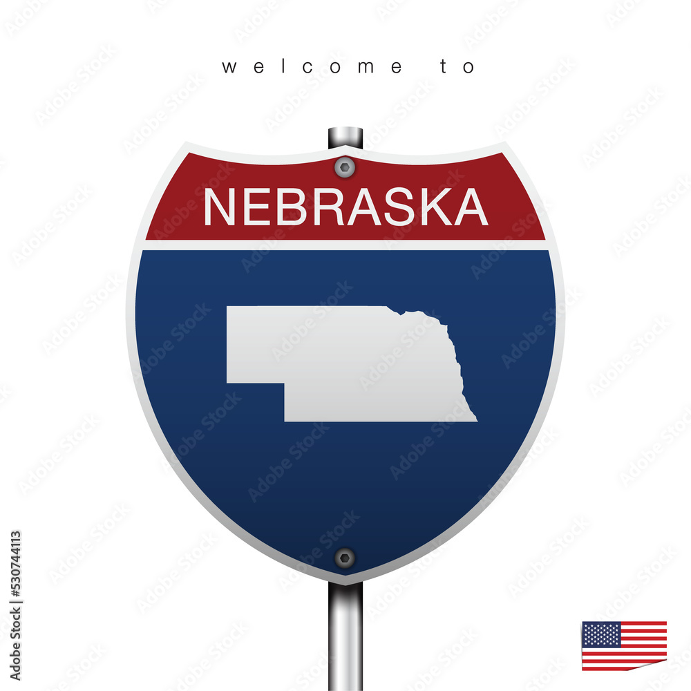 An Sign Road America Style with state of American, Nebraska and map, vector art image illustration An Sign Road America Style with state of American, Nebraska and map, vector art image illustration